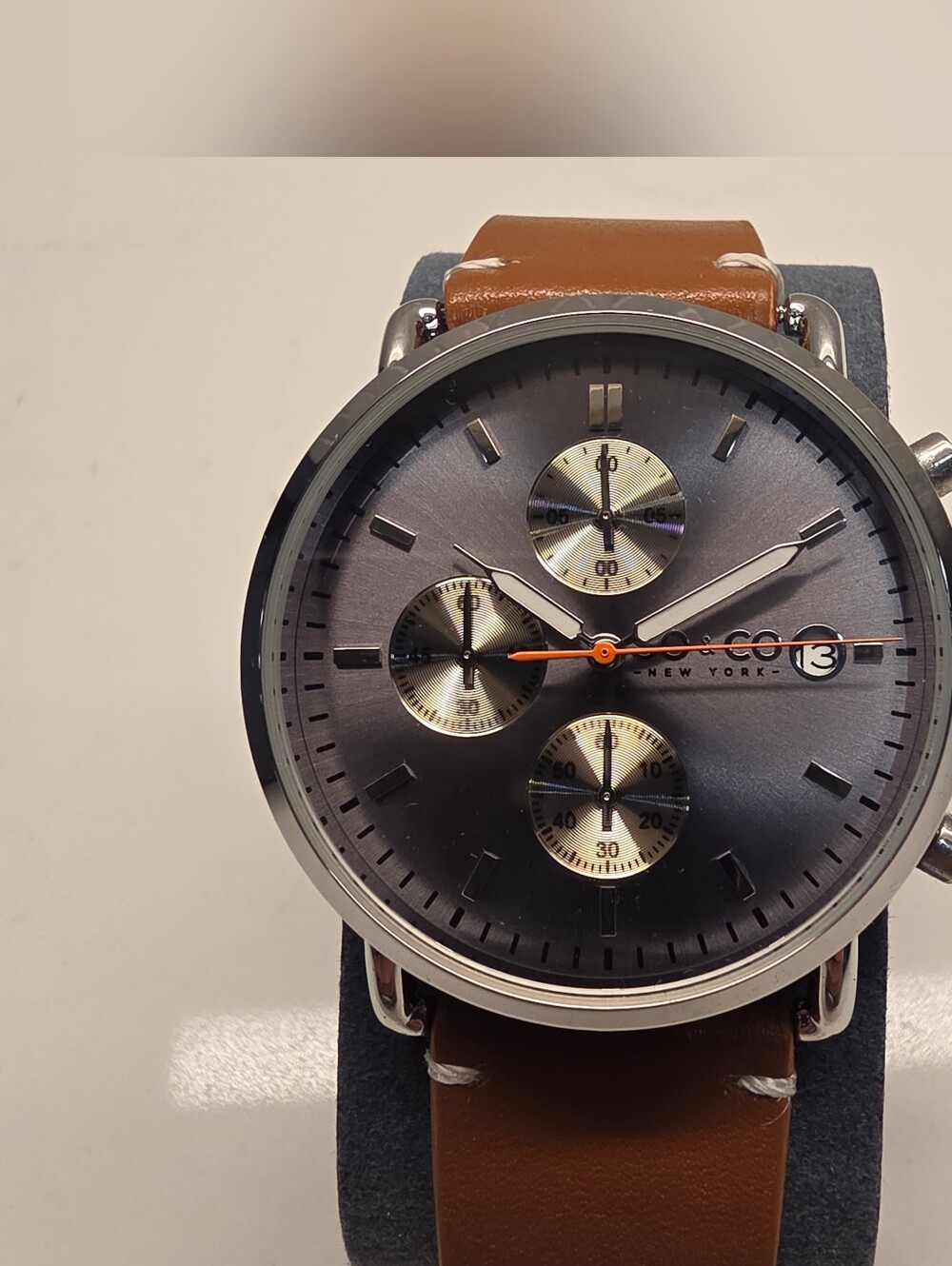 SO & CO NY Tribeca 5513 Men's Chronograph Watch - Gray Dial, Brown Leather Strap